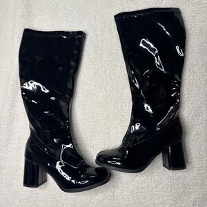 Black Patent Leather Knee-High Boots